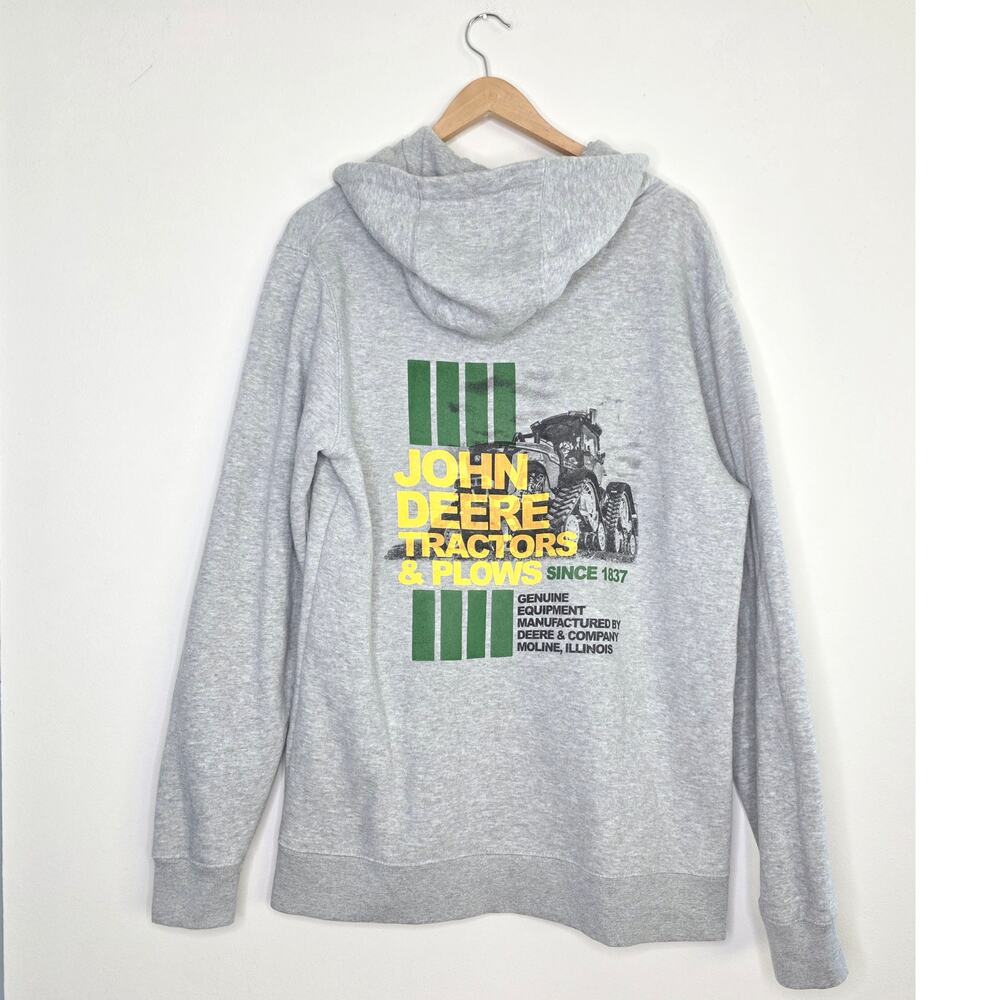 John Deere Full Zip Hoodie Medium M Grey Tractor Graphic Workwear Farmwear - Picture 6 of 10